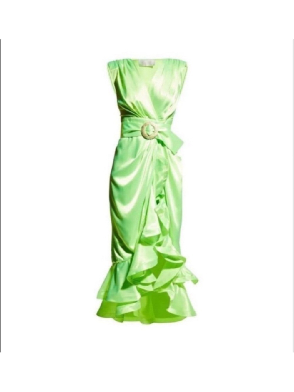 Women's Bronx and Banco Lime Green High-Low Ruffle Maxi Dress - Picture 4 of 11